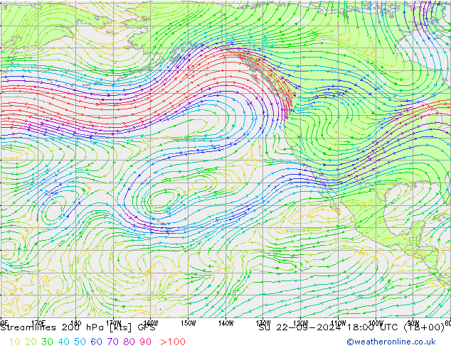 Streamlines 200 hPa GFS Su 22.09.2024 18 UTC