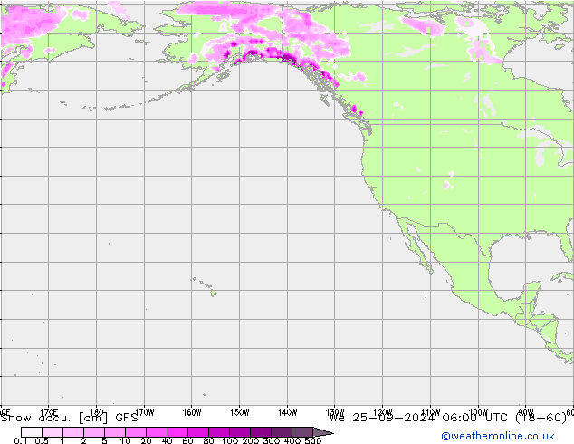 Глубина снега GFS ср 25.09.2024 06 UTC