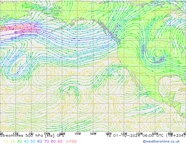 Stromlinien 500 hPa GFS Di 01.10.2024 06 UTC