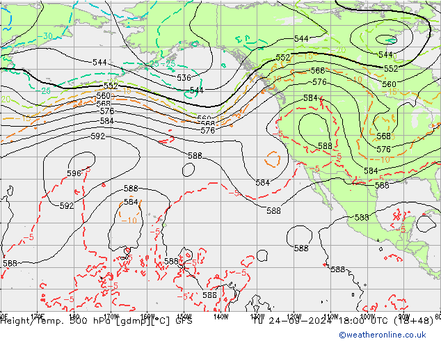 Height/Temp. 500 hPa GFS wto. 24.09.2024 18 UTC