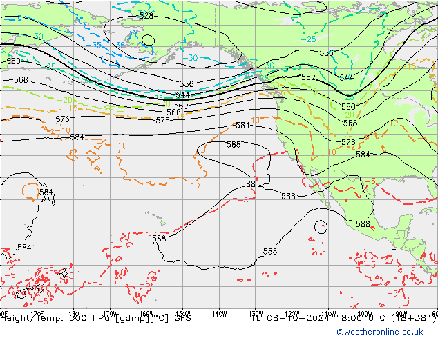 Z500/Rain (+SLP)/Z850 GFS Tu 08.10.2024 18 UTC