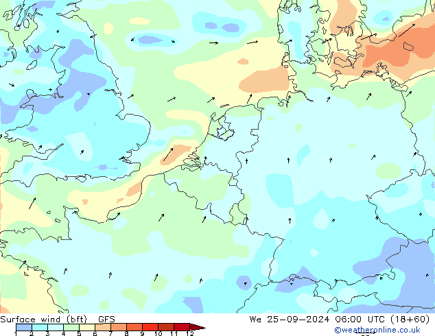 ве�Bе�@ 10 m (bft) GFS ср 25.09.2024 06 UTC