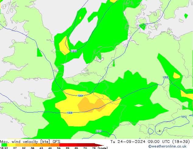 Max. wind velocity GFS mar 24.09.2024 09 UTC