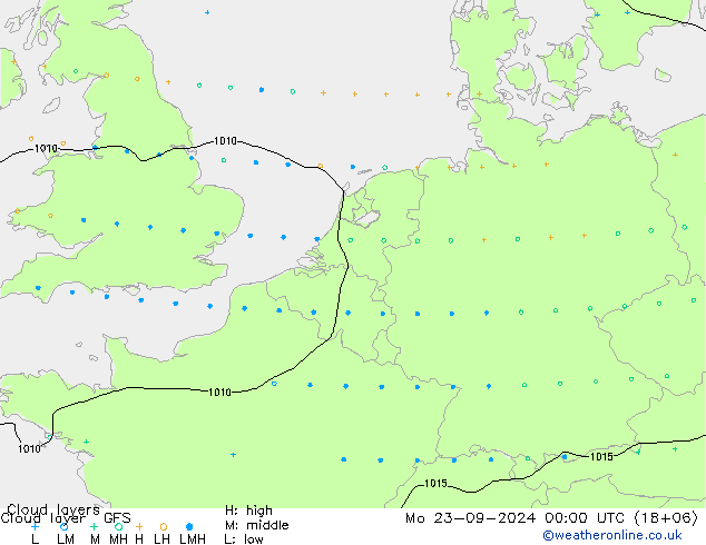 Wolkenschichten GFS Mo 23.09.2024 00 UTC