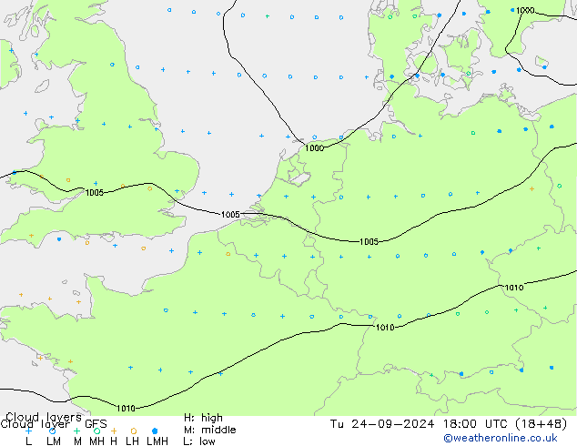 Cloud layer GFS Tu 24.09.2024 18 UTC