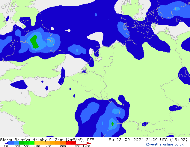 Storm Relative Helicity GFS  22.09.2024 21 UTC