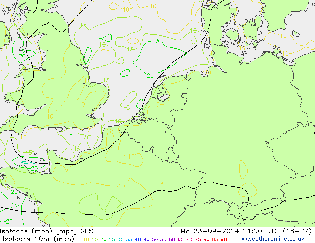 Isotachs (mph) GFS Mo 23.09.2024 21 UTC