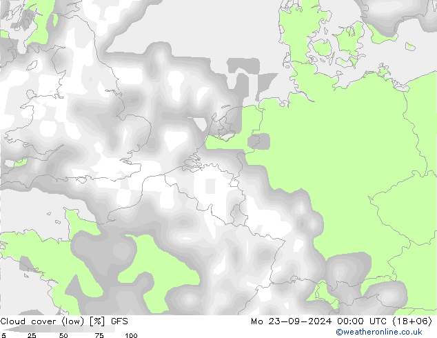 Wolken (tief) GFS Mo 23.09.2024 00 UTC