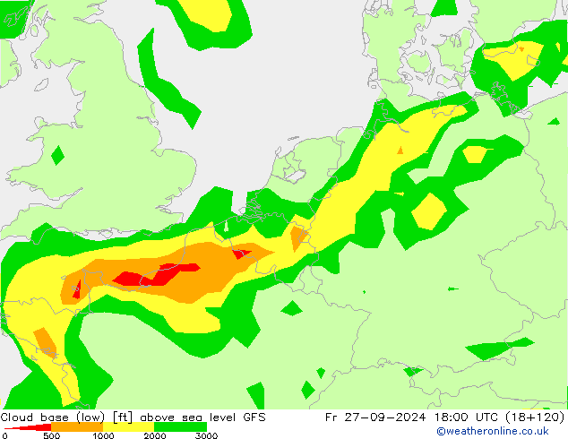 Cloud base (low) GFS ven 27.09.2024 18 UTC