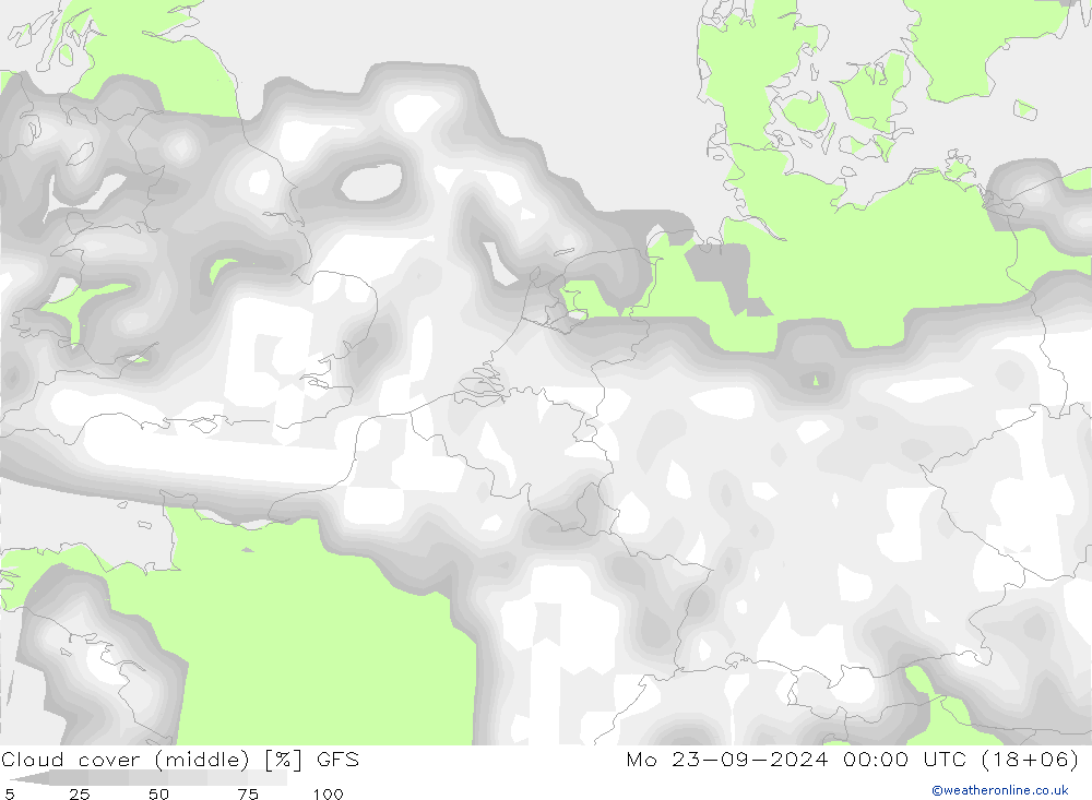 Cloud cover (middle) GFS Mo 23.09.2024 00 UTC