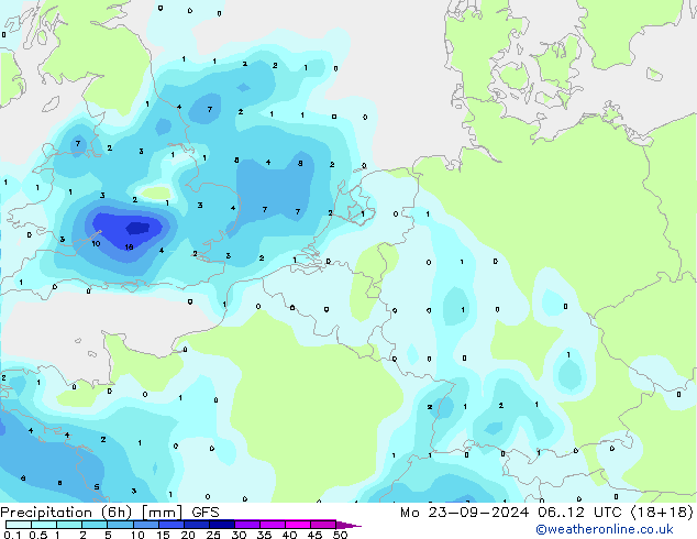 Precipitación (6h) GFS lun 23.09.2024 12 UTC