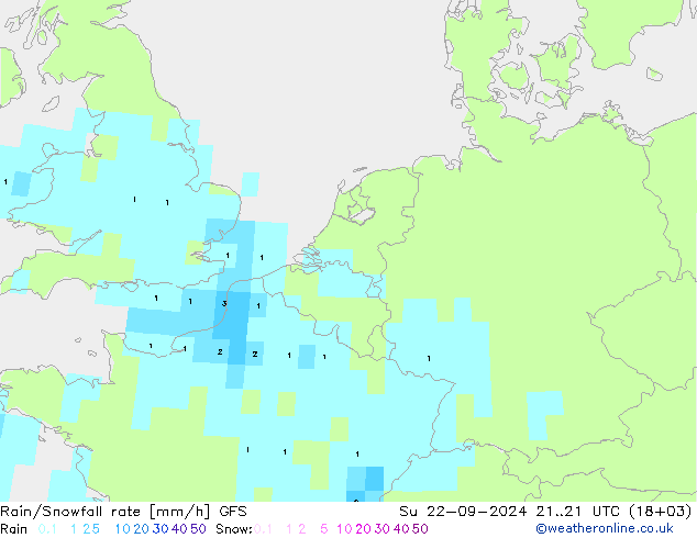 Rain/Snowfall rate GFS Su 22.09.2024 21 UTC