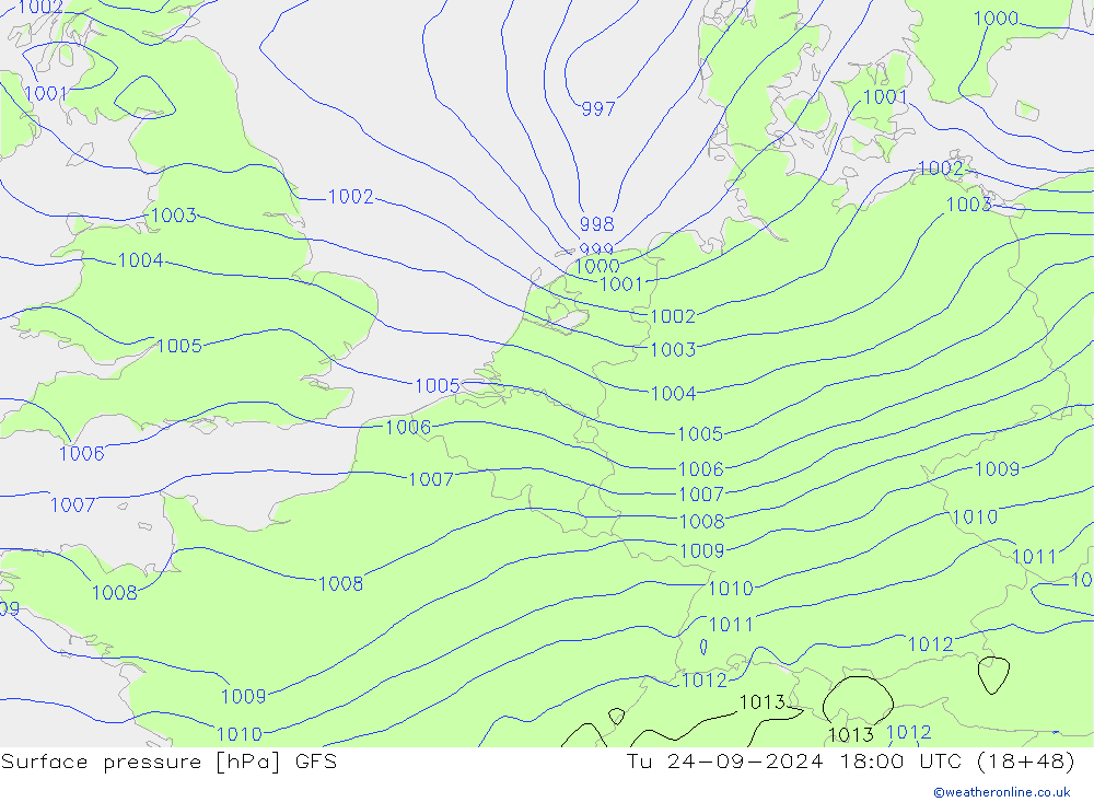 Surface pressure GFS Tu 24.09.2024 18 UTC