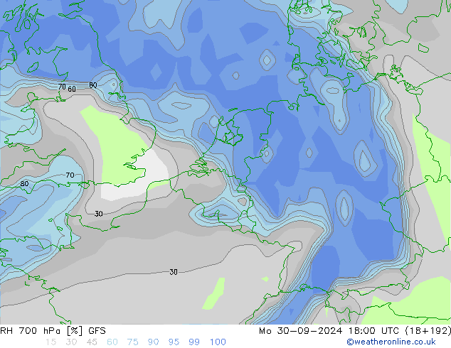 RH 700 hPa GFS Seg 30.09.2024 18 UTC