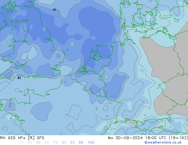 RH 925 hPa GFS Seg 30.09.2024 18 UTC