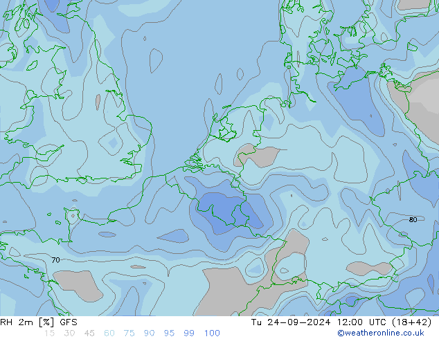 RH 2m GFS вт 24.09.2024 12 UTC