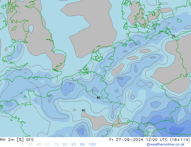 Humidité rel. 2m GFS ven 27.09.2024 12 UTC