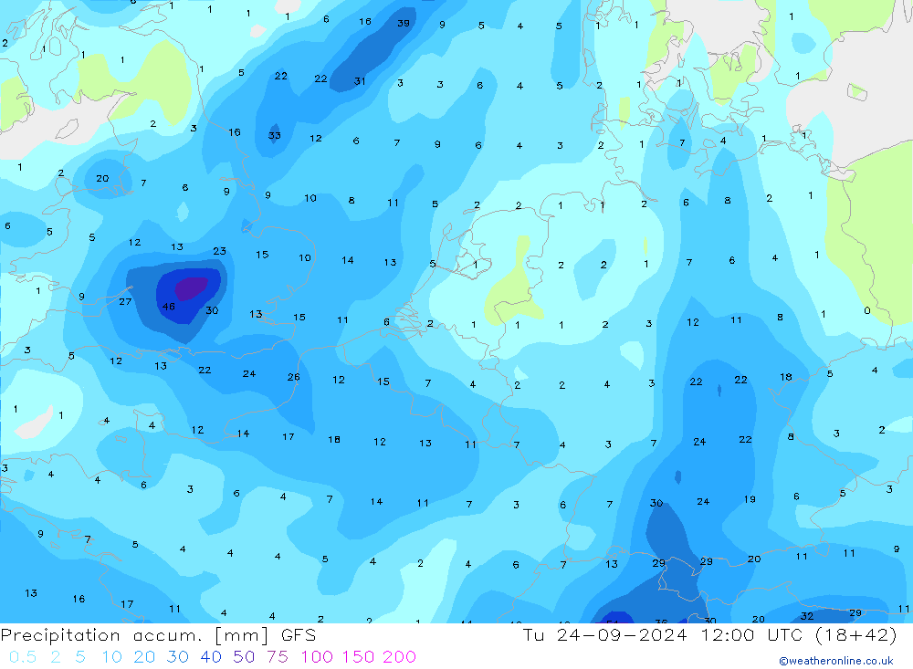 Toplam Yağış GFS Sa 24.09.2024 12 UTC