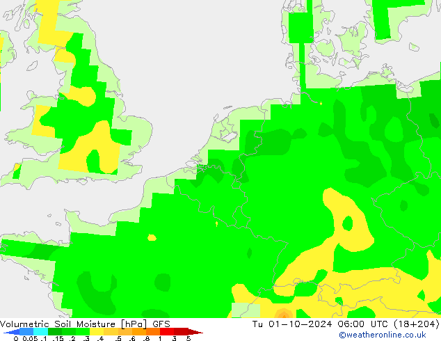 Volumetric Soil Moisture GFS Tu 01.10.2024 06 UTC