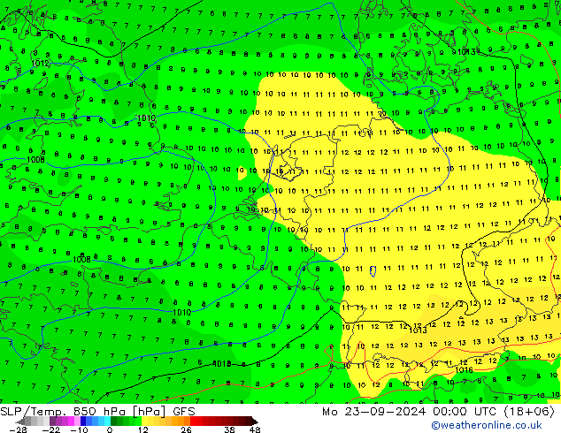 SLP/Temp. 850 hPa GFS  23.09.2024 00 UTC