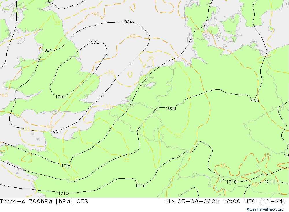 Theta-e 700hPa GFS  23.09.2024 18 UTC