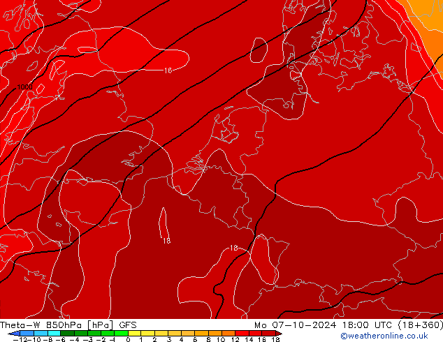 Theta-W 850hPa GFS Seg 07.10.2024 18 UTC