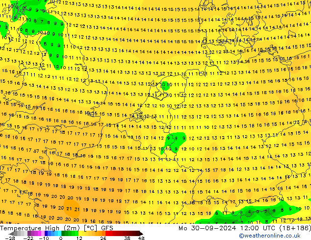 Temperature High (2m) GFS Mo 30.09.2024 12 UTC