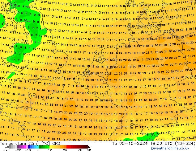 Temperatura (2m) GFS mar 08.10.2024 18 UTC