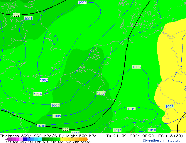 Schichtdicke 500-1000 hPa GFS Di 24.09.2024 00 UTC