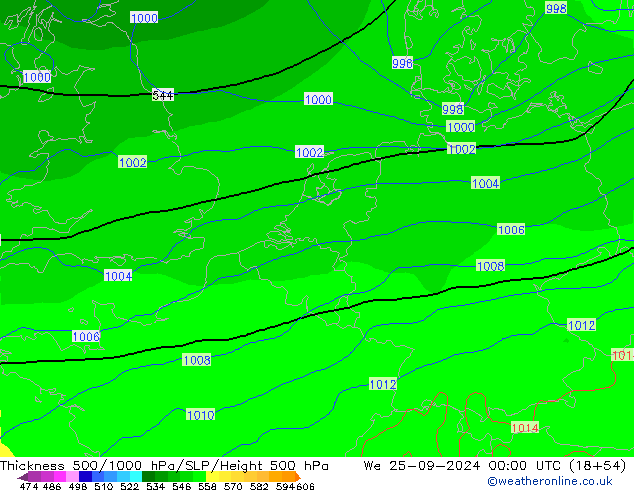 Thck 500-1000hPa GFS mer 25.09.2024 00 UTC