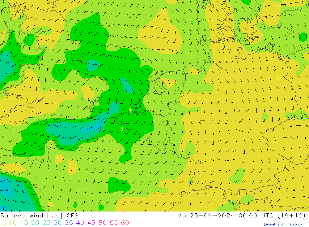 Surface wind GFS Mo 23.09.2024 06 UTC