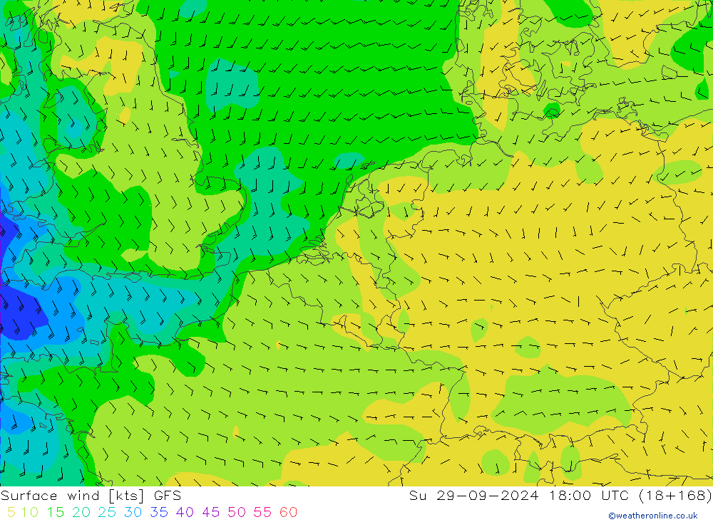 Vento 10 m GFS dom 29.09.2024 18 UTC