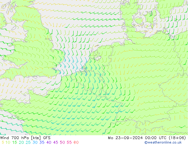 Rüzgar 700 hPa GFS Pzt 23.09.2024 00 UTC