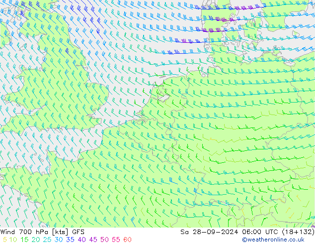 Rüzgar 700 hPa GFS Cts 28.09.2024 06 UTC