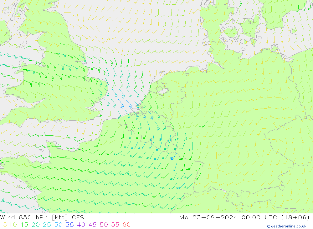 Vent 850 hPa GFS lun 23.09.2024 00 UTC