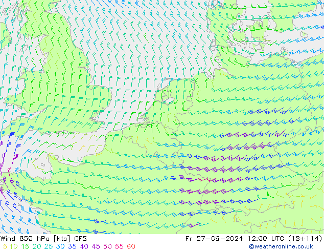 Wind 850 hPa GFS Fr 27.09.2024 12 UTC