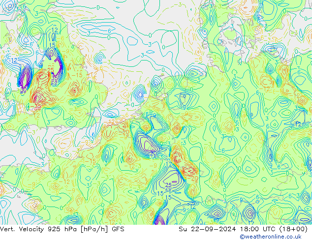 Vert. Velocity 925 hPa GFS dom 22.09.2024 18 UTC