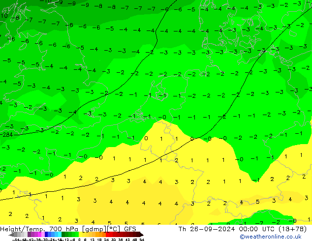 Height/Temp. 700 hPa GFS Čt 26.09.2024 00 UTC