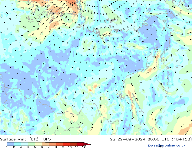 Bodenwind (bft) GFS So 29.09.2024 00 UTC