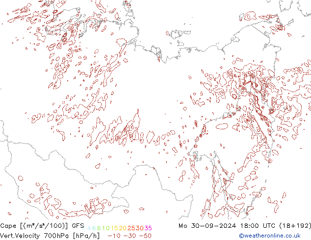 Cape GFS lun 30.09.2024 18 UTC