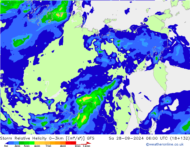 Storm Relative Helicity GFS Sa 28.09.2024 06 UTC