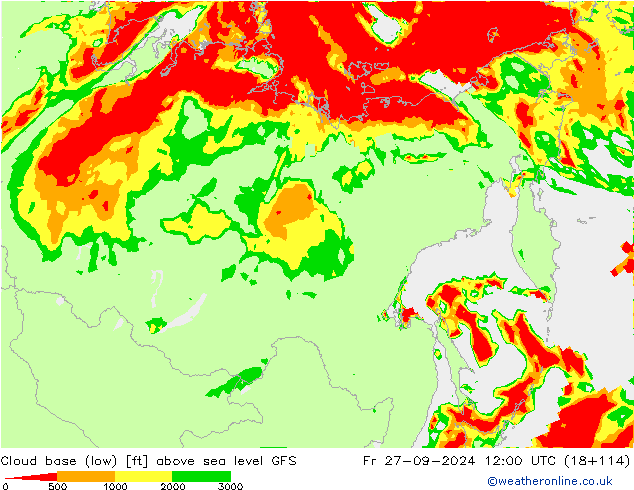 Cloud base (low) GFS ven 27.09.2024 12 UTC