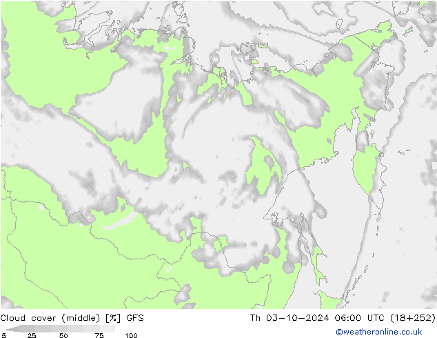 Cloud cover (middle) GFS Th 03.10.2024 06 UTC