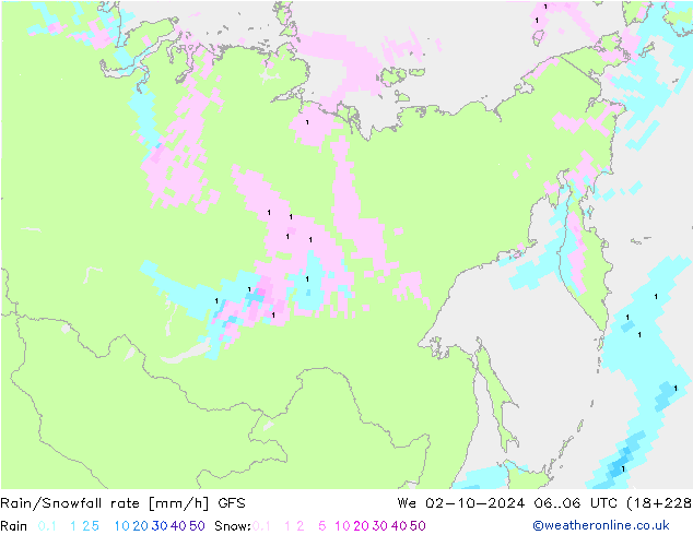 Rain/Snowfall rate GFS  02.10.2024 06 UTC