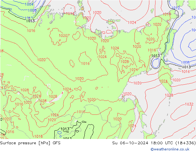 Pressione al suolo GFS dom 06.10.2024 18 UTC