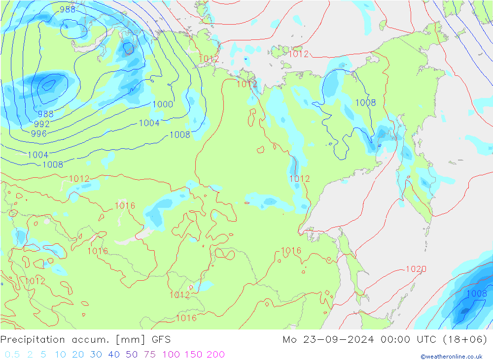 Toplam Yağış GFS Pzt 23.09.2024 00 UTC