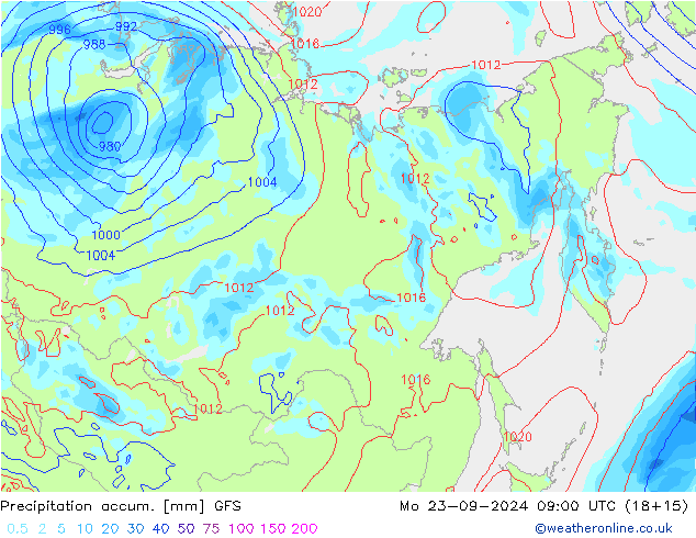 Precipitation accum. GFS пн 23.09.2024 09 UTC