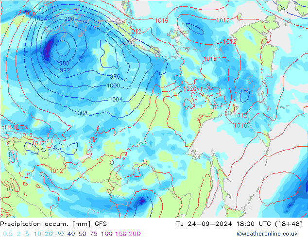 Precipitation accum. GFS Tu 24.09.2024 18 UTC