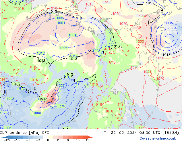 Tendance de pression  GFS jeu 26.09.2024 06 UTC