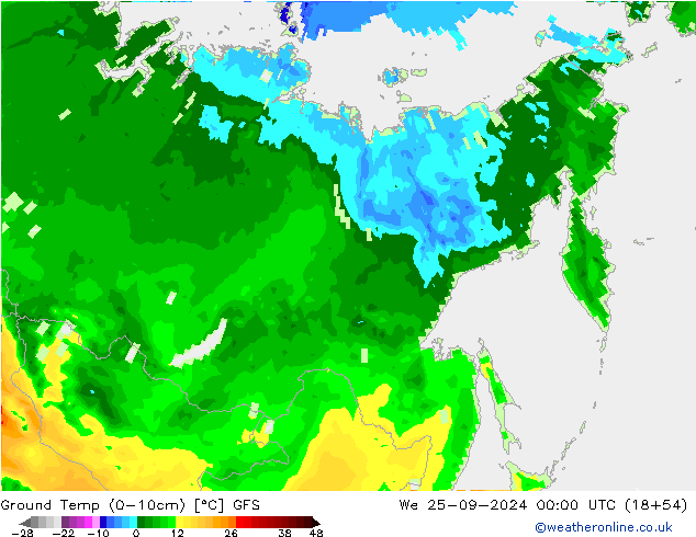 Topraküstü en düşük Sıc. GFS Çar 25.09.2024 00 UTC